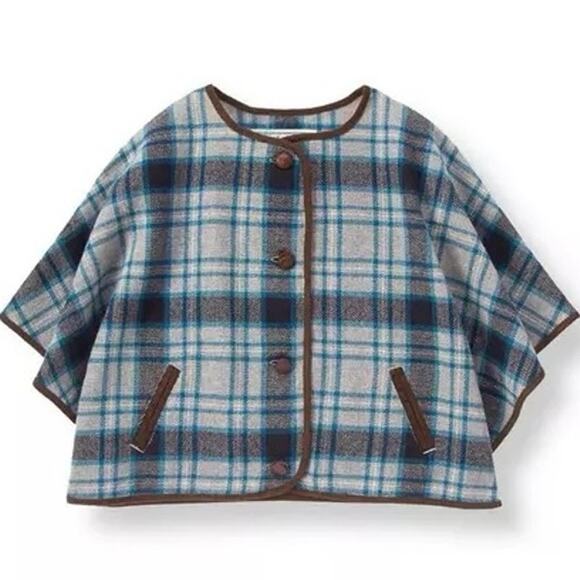 Janie and Jack Girl's Grey Plaid Riding Cape sz 6-12 months